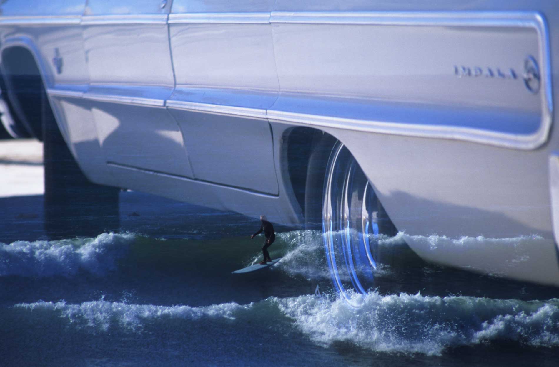 Skip Frye surfing double exposure on slide film